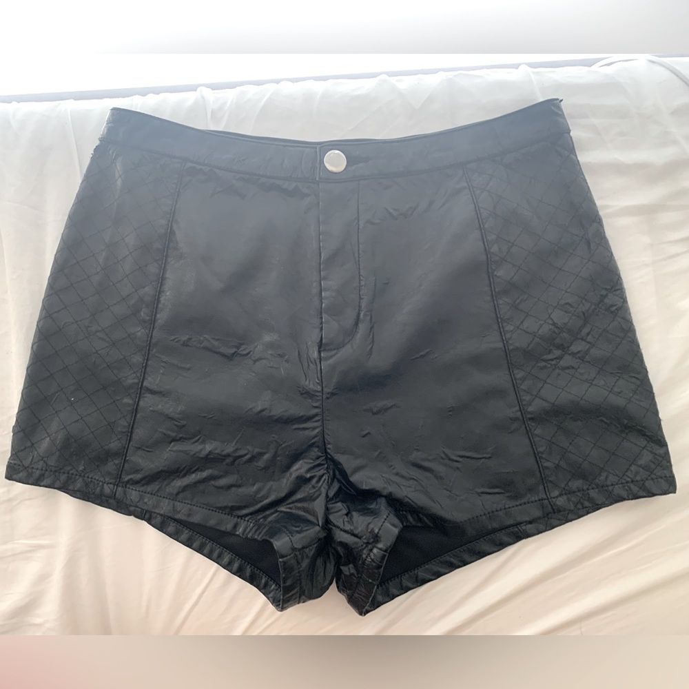 Black faux leather shorts
